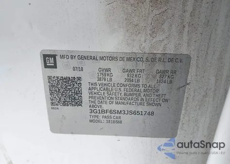 2018 Chevrolet Cruze Premier Auto z USA, uszkodzony, nr VIN 3G1BF6SM3JS651748